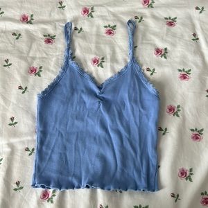 Baby blue lace edge tank top